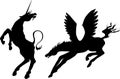 Mythological creatures. Silhouettes of Pegasus and unicorn Royalty Free Stock Photo